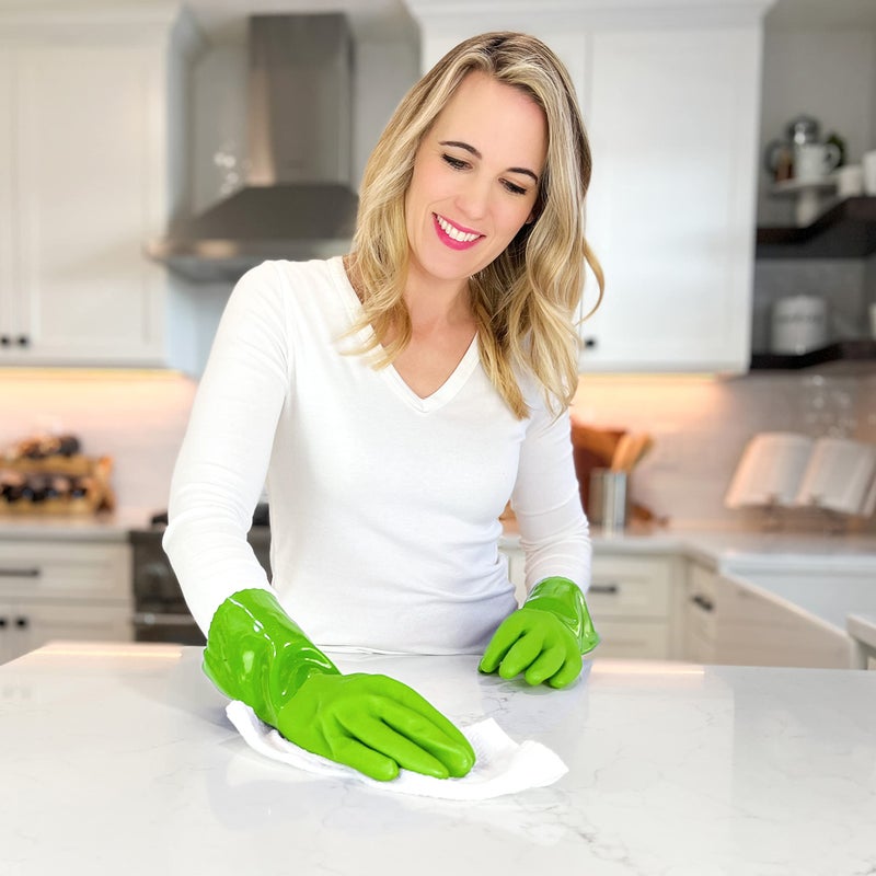 Kitchen-Star Ultimate Rubber Household PVC Gloves with Comfortable Cotton Lining, Anti-Slip surface, Kitchen Dishwashing, Extra Thickness, Kitchen Cleaning, Working, Painting, Pet Care (Medium, Green) - Image 5